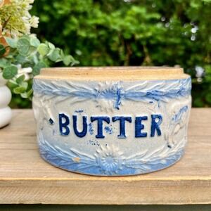 Old Antique Butter Ceramic Blue and White Bowl